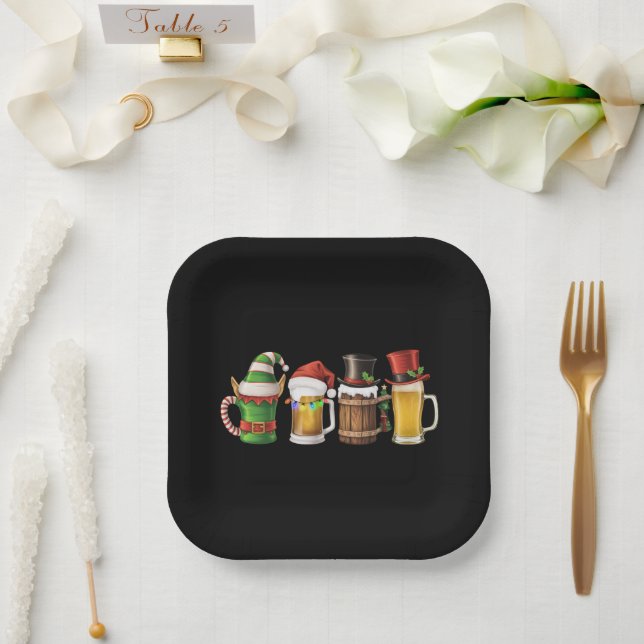 Merry Christmas Beers Drinking Santa Beer Lover  Paper Plates (Wedding)