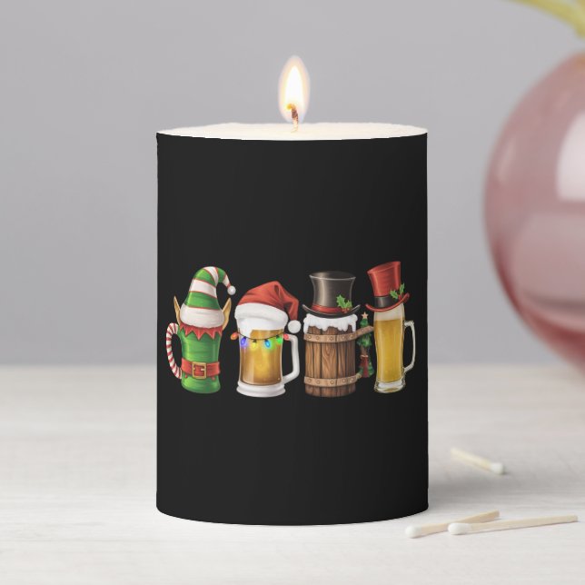 Merry Christmas Beers Drinking Santa Beer Lover  Pillar Candle (In Situ)