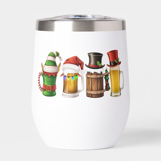 Merry Christmas Beers Drinking Santa Beer Lover  Thermal Wine Tumbler (Front)