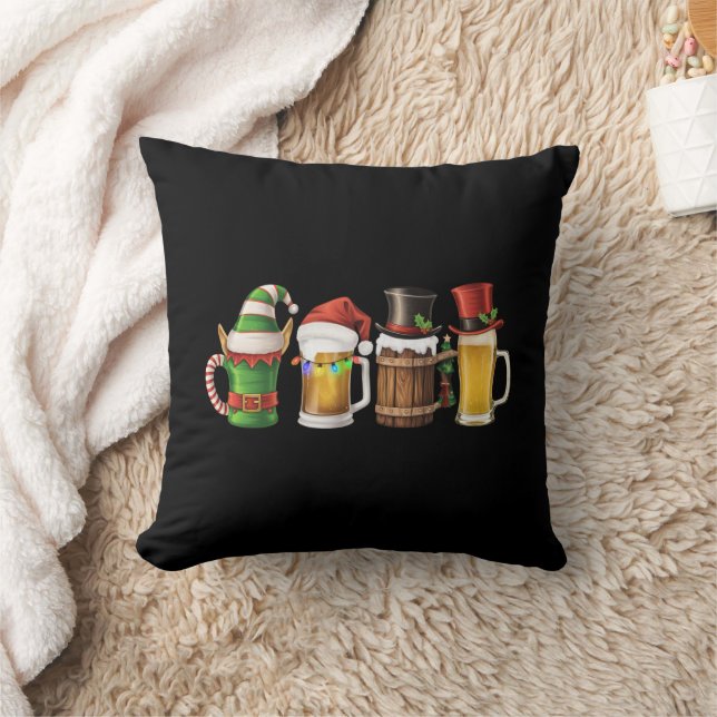 Merry Christmas Beers Drinking Santa Beer Lover  Throw Pillow (Blanket)