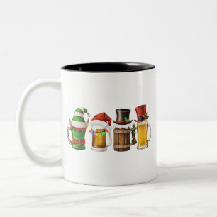 Merry Christmas Beers Drinking Santa Beer Lover  Two-Tone Coffee Mug