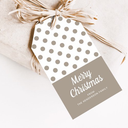 Merry Christmas Beige Brown Taupe Polka Dots  Gift Tags