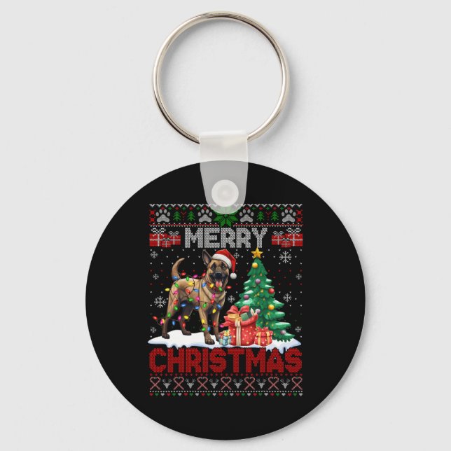 Merry Christmas Belgian Malinois Dog Lover Ugly Xm Keychain (Front)