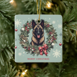 Merry Christmas Belgian Malinois Dog Xmas Ceramic Ornament