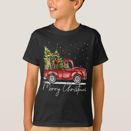 Merry Christmas Belgian Malinois Santa Red Truck X T_Shirt
