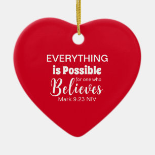 Merry Christmas Believe Bible Verse Christian Red Ceramic Ornament
