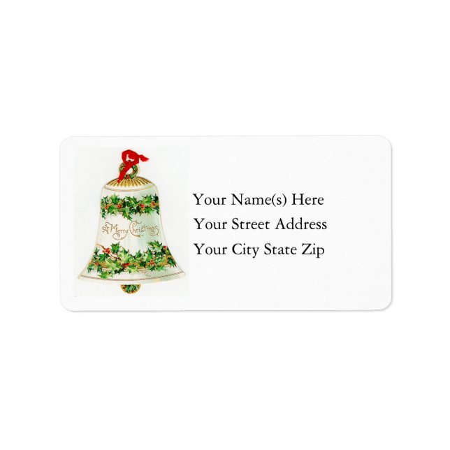 Merry Christmas Bell Vintage Address Label (Front)