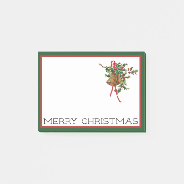 Merry Christmas Bells and Holly Post-It Notes (Front)