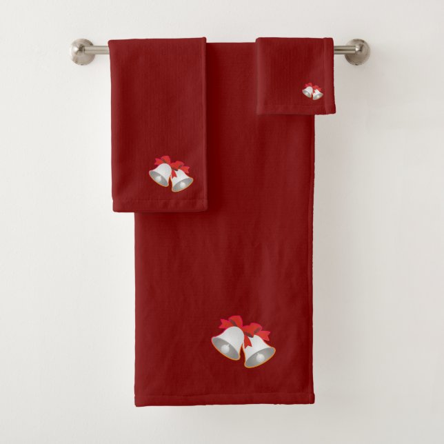 Merry Christmas Bells Dark Red  Bath Towel Set (Insitu)