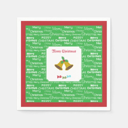 Merry Christmas Bells  Holly Napkins