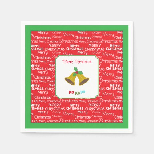 Merry Christmas Bells  Holly Paper Napkins