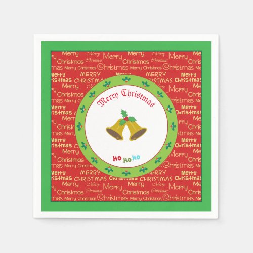 Merry Christmas Bells  Holly Paper Napkins