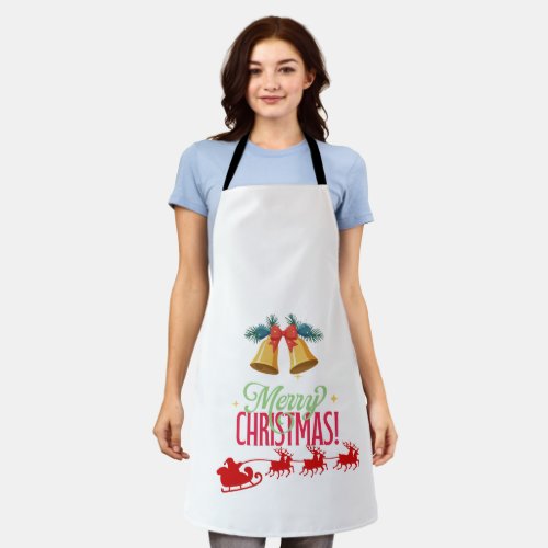 Merry Christmas – Bells & Santa Sleigh Design Apron