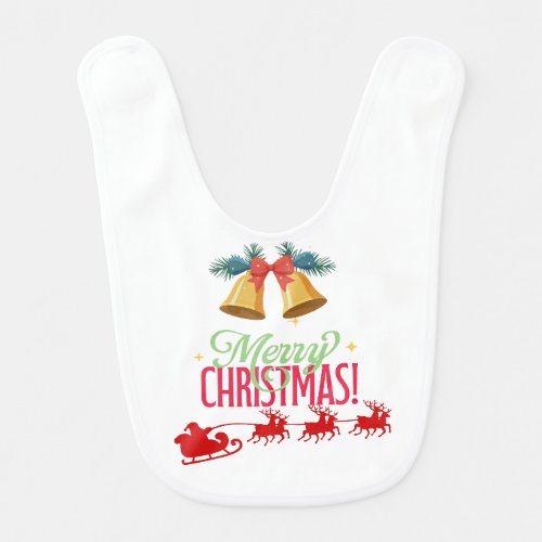 Merry Christmas – Bells & Santa Sleigh Design Baby Bib