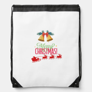 Merry Christmas – Bells & Santa Sleigh Design Drawstring Bag