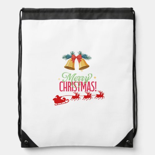 Merry Christmas – Bells & Santa Sleigh Design Drawstring Bag