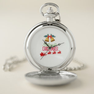 Merry Christmas – Bells & Santa Sleigh Design Pocket Watch