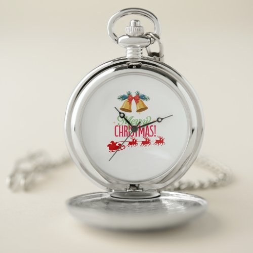 Merry Christmas – Bells & Santa Sleigh Design Pocket Watch