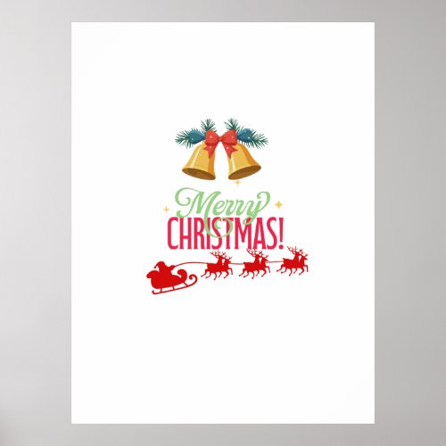 Merry Christmas – Bells & Santa Sleigh Design Poster