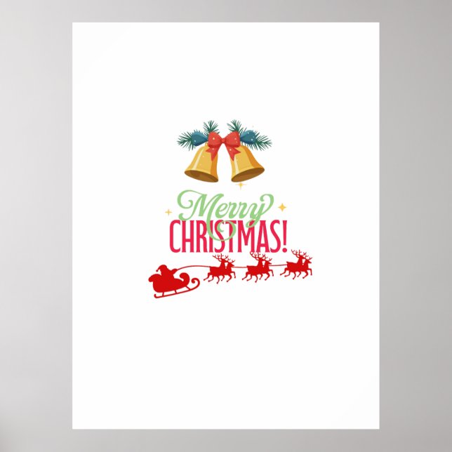 Merry Christmas – Bells & Santa Sleigh Design Poster (Front)