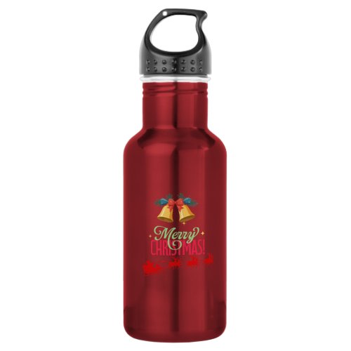 Merry Christmas – Bells & Santa Sleigh Design Stainless Steel Water Bottle