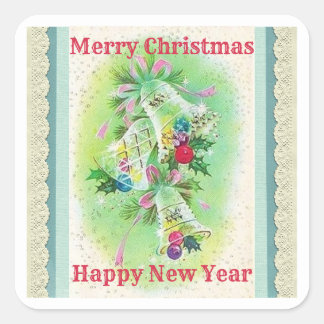Merry Christmas Bells Vintage Lace Square Sticker