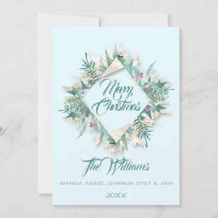 Merry Christmas Belly Framed Monogram Gray Blue Invitation