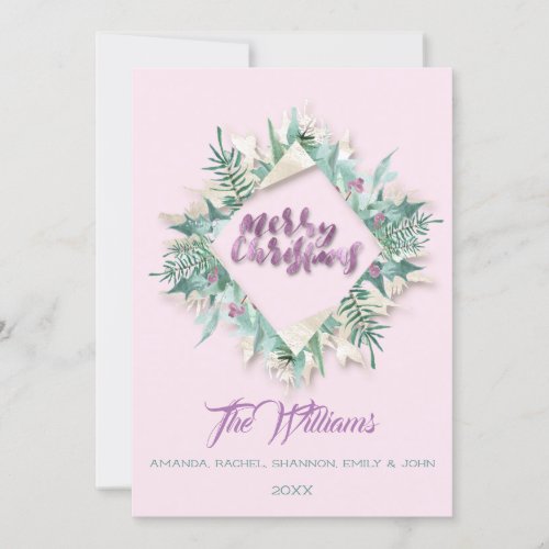 Merry Christmas Belly Monogram Pink Mint  Purple Invitation