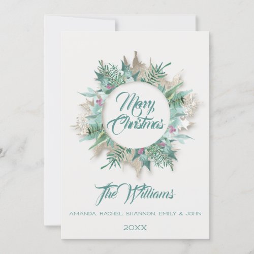 Merry Christmas Belly Teal  Monogram Gray Purple Invitation