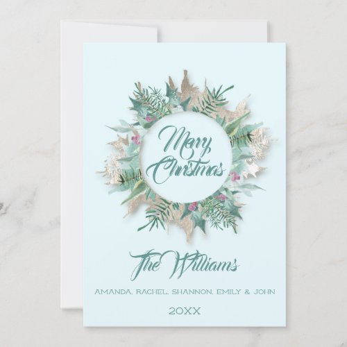 Merry Christmas Belly Teal Monogram Mint Blue Invitation