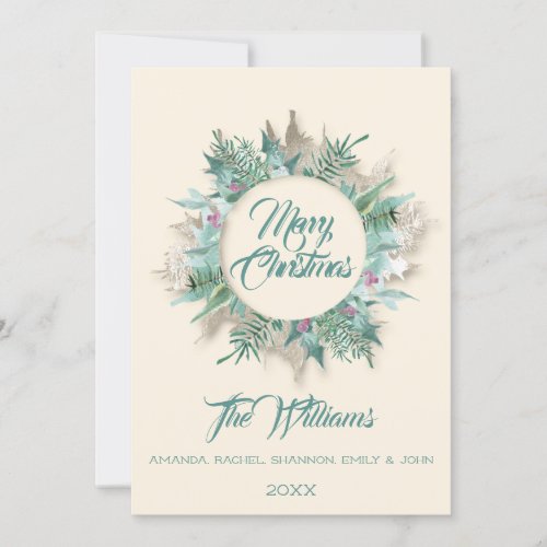 Merry Christmas Belly Teal  Monogram Mint Ivory Invitation