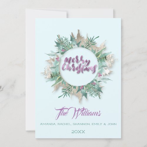 Merry Christmas Belly Wreath Monogram Blue Purple Invitation