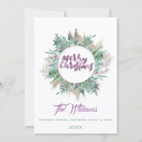 Merry Christmas Belly Wreath Monogram White Invitation