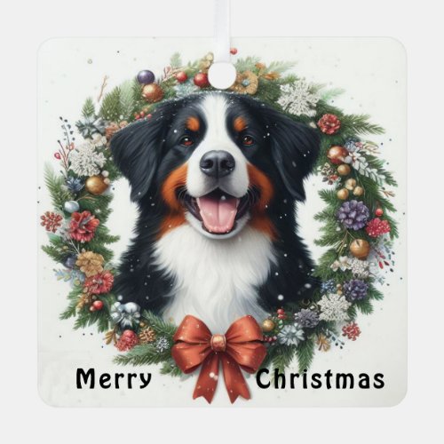 Merry Christmas Bernese Mountain Dog Dog Xmas Metal Ornament