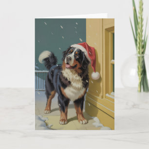 Merry Christmas Bernese Mountain Dog in Santa Card