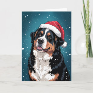 Merry Christmas Bernese Mountain Dog in Santa Card