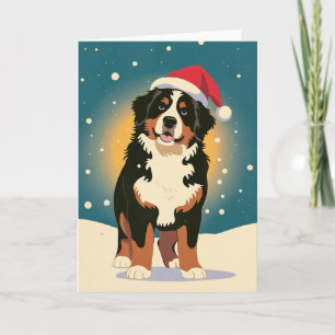 Merry Christmas Bernese Mountain Dog in Santa Card