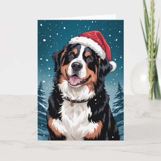 Merry Christmas Bernese Mountain Dog  in Santa  Card (Front)