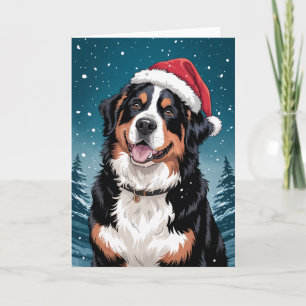 Merry Christmas Bernese Mountain Dog in Santa Card