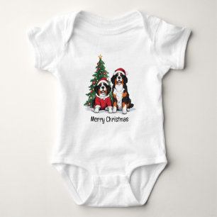 Merry Christmas Bernese Mountain Dogs Baby Bodysuit