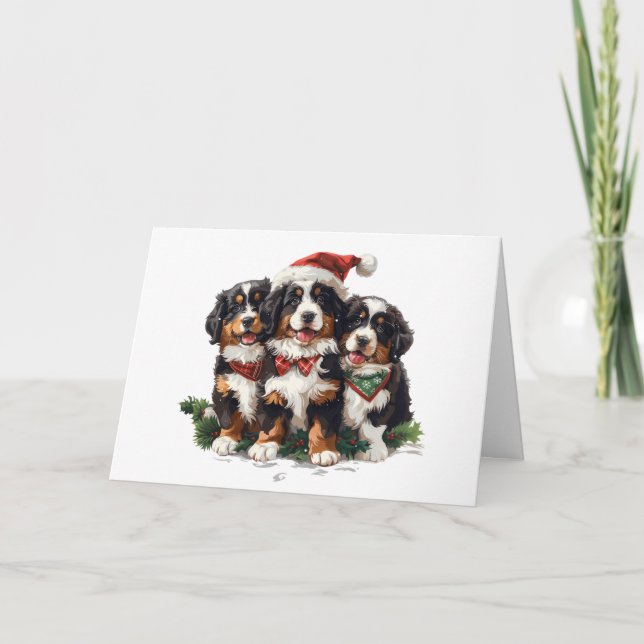 Merry Christmas Bernese Mountain Dogs Card (Front)