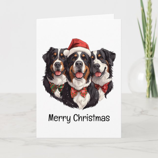 Merry Christmas Bernese Mountain Dogs Holiday Card (Front)
