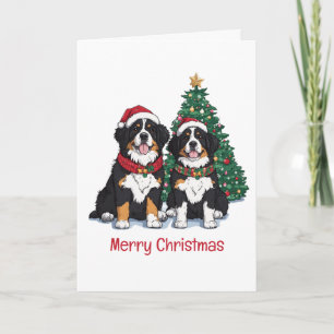 Merry Christmas Bernese Mountain Dogs Holiday Card