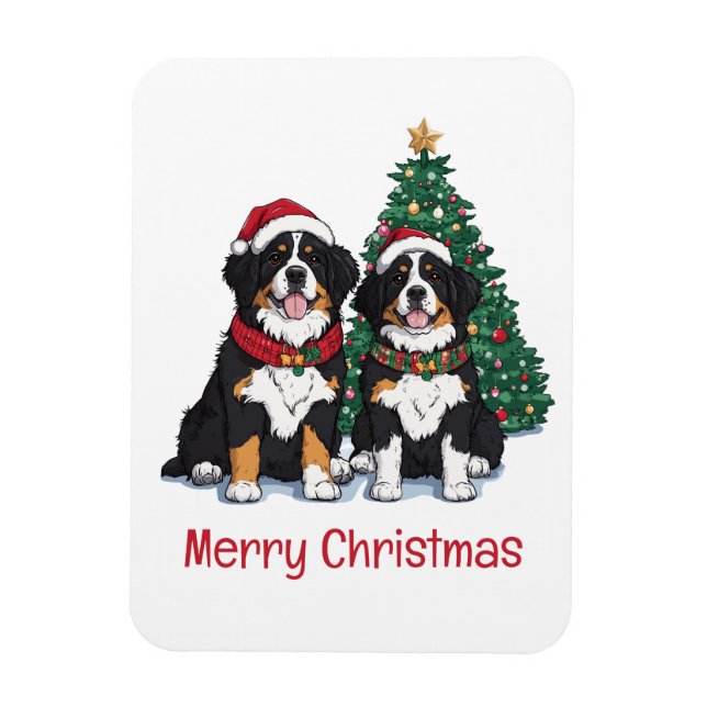 Merry Christmas Bernese Mountain Dogs Magnet (Vertical)