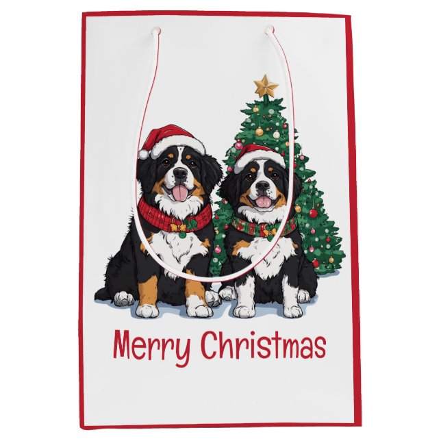Merry Christmas Bernese Mountain Dogs Medium Gift Bag (Front)