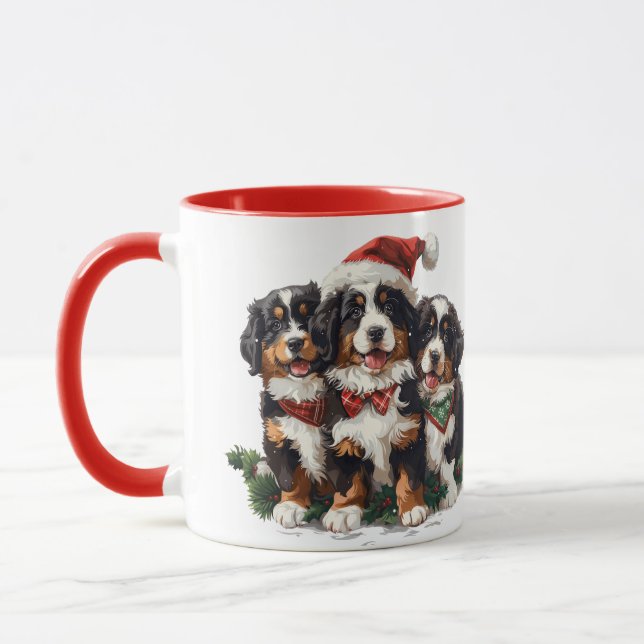 Merry Christmas Bernese Mountain Dogs Mug (Left)