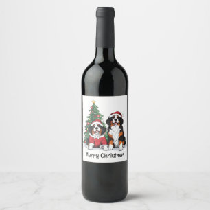 Merry Christmas Bernese Mountain Dogs Wine Label