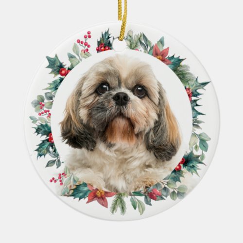 Merry Christmas Berries Pet Dog Photo Personalized Ceramic Ornament