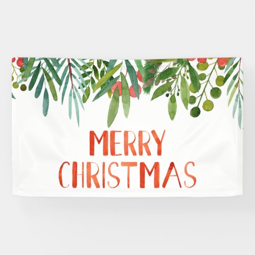 Merry Christmas Berry and Branches Watercolor  Banner