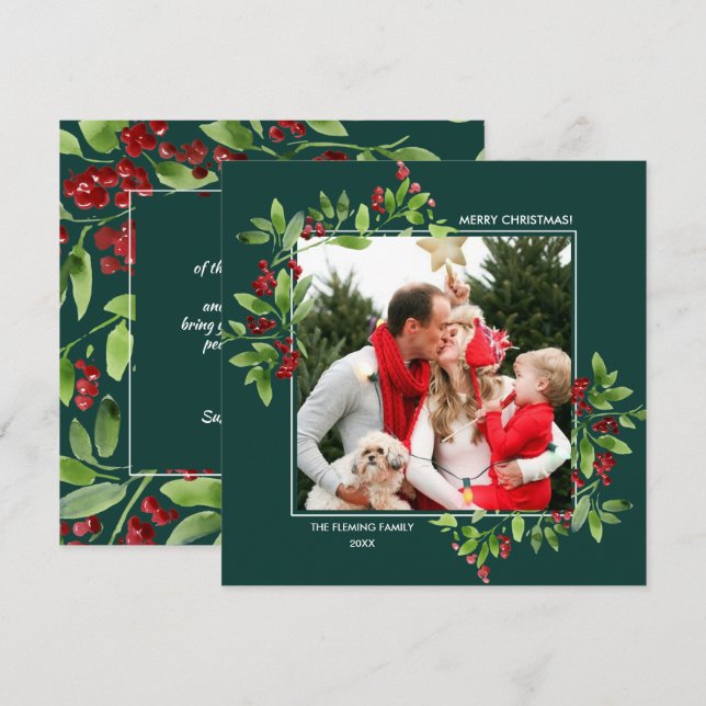 Merry Christmas. Berry Branches Flat Photo Cards (Front/Back)